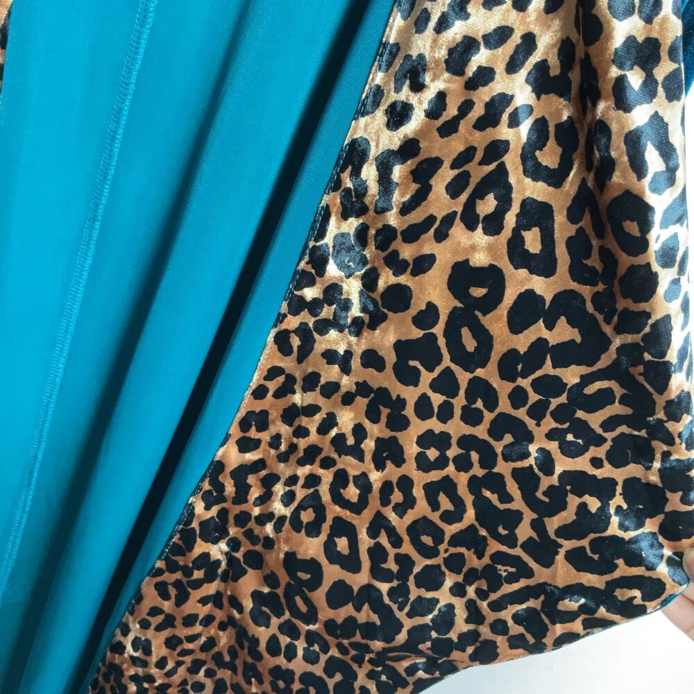 UmGee USA Womens Teal Velvet Cardigan with Animal Print lapel Long Sleeve Small - Picture 6 of 9